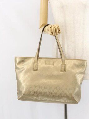 GUCCI GG Implementation Tote Bag PVC Gold Tone 211137 Auth ep12474
